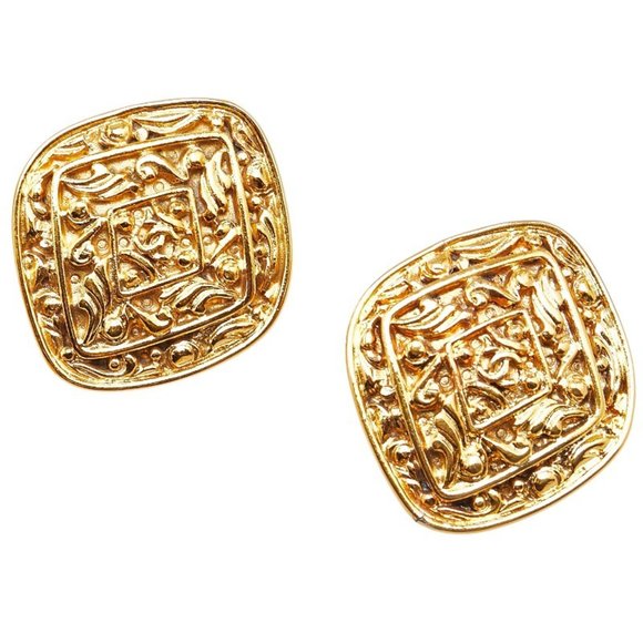 CHANEL Vintage Gold Logo Earrings - Picture 1 of 7